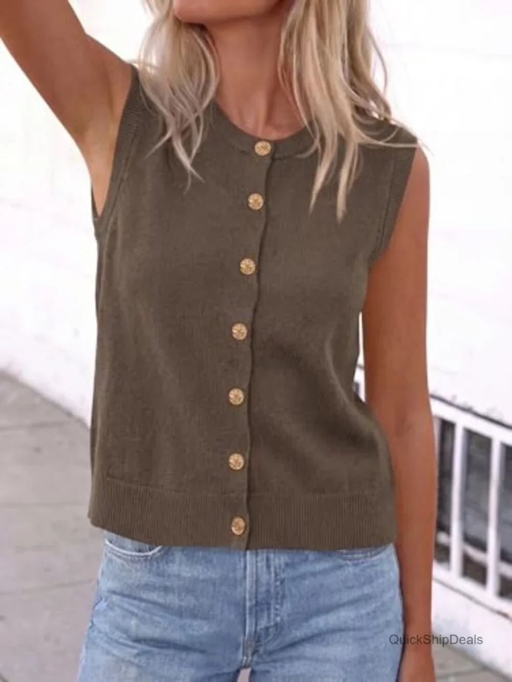 Sweater Vest Women Button Down Knit Sleeveless Cardigan Loose Fit Casual